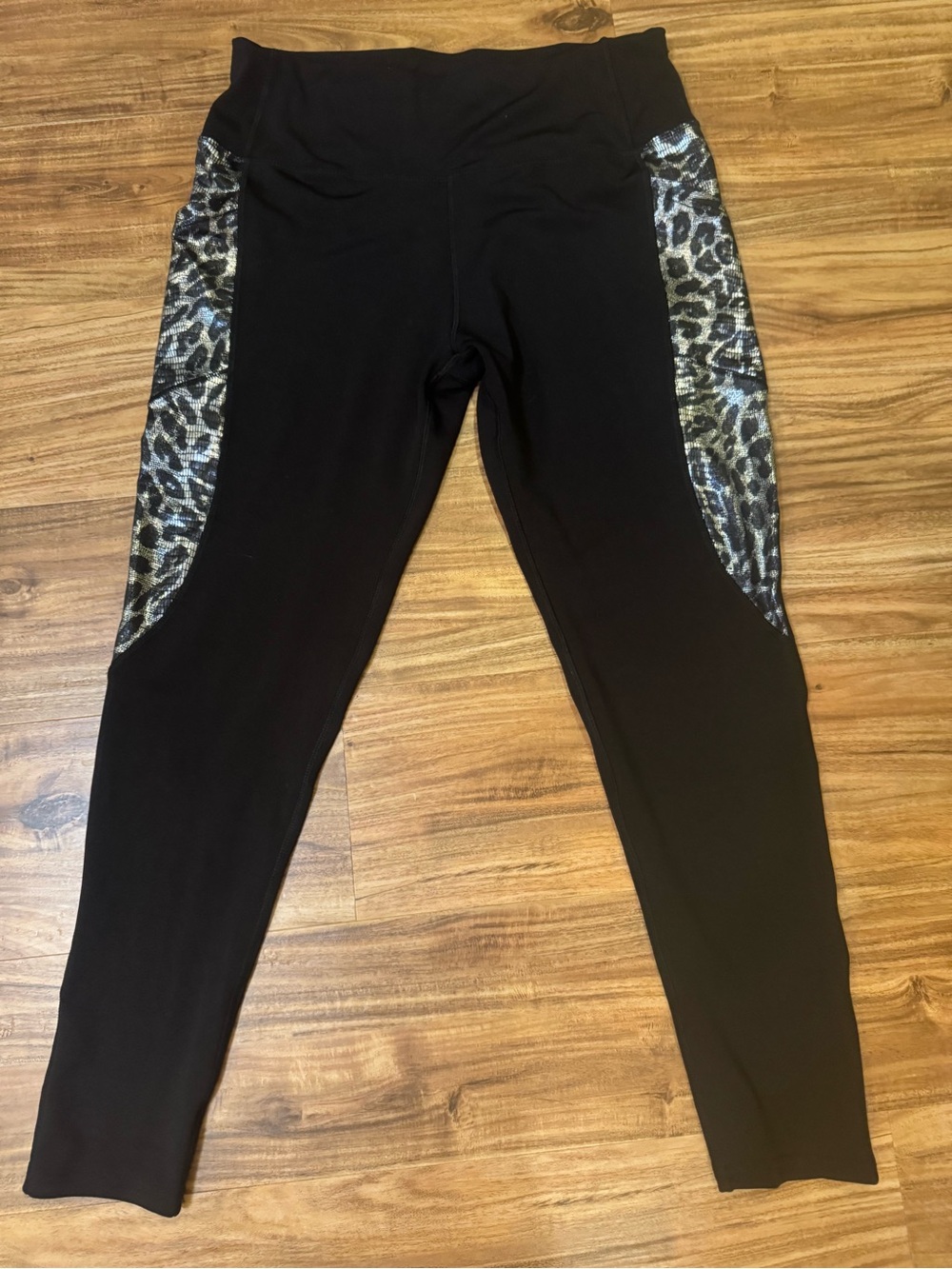 Lildy Sport Black Leggings with Leopard Side Panels